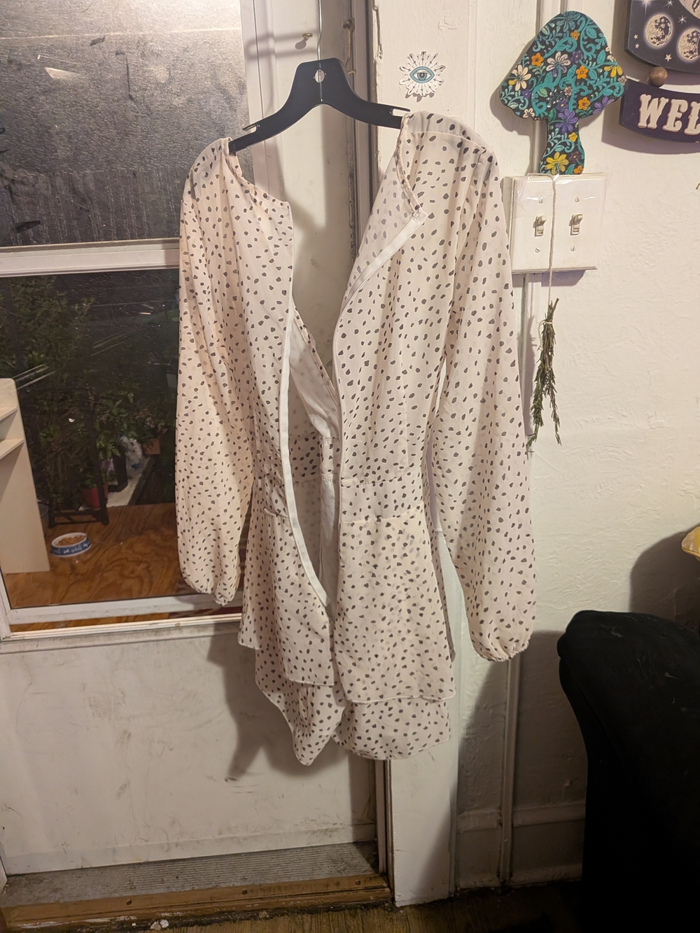 Women’s Cream Long Sleeve Polka Dot Dress